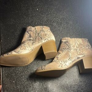 Qupid Tan and Black Ankle Boots with Snakeskin Print